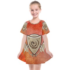 Wonderful Dragon On A Shield With Wings Kids  Smock Dress