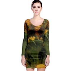 Bunch Of Sunflowers Long Sleeve Bodycon Dress