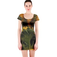 Bunch Of Sunflowers Short Sleeve Bodycon Dress