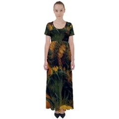 Bunch Of Sunflowers High Waist Short Sleeve Maxi Dress