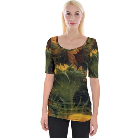 Bunch Of Sunflowers Wide Neckline Tee by okhismakingart