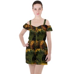 Bunch Of Sunflowers Ruffle Cut Out Chiffon Playsuit