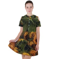 Bunch Of Sunflowers Short Sleeve Shoulder Cut Out Dress 