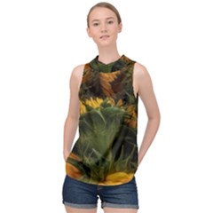 Bunch Of Sunflowers High Neck Satin Top