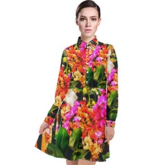 Orchids In The Market Long Sleeve Chiffon Shirt Dress by okhismakingart