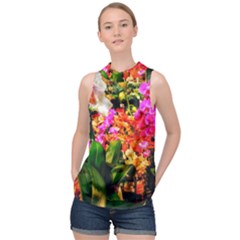 Orchids In The Market High Neck Satin Top