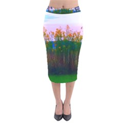 Field Of Goldenrod Velvet Midi Pencil Skirt by okhismakingart