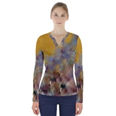 Abstract: Candle And Nail Polish V-neck Long Sleeve Top by okhismakingart