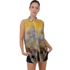 Abstract: Candle And Nail Polish Sleeveless Chiffon Button Shirt