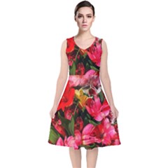 Lovely Lilies  V-neck Midi Sleeveless Dress  by okhismakingart