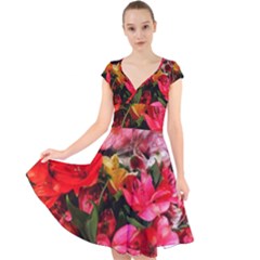 Lovely Lilies  Cap Sleeve Front Wrap Midi Dress by okhismakingart