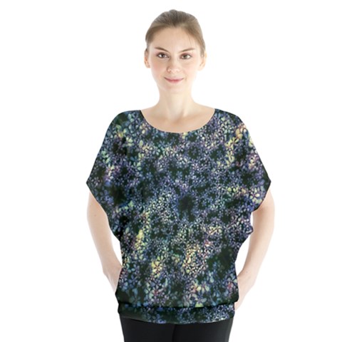 Queen Annes Lace In Blue And Yellow Batwing Chiffon Blouse by okhismakingart