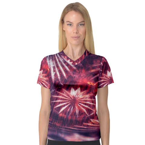 Faded Crystal Flower V-neck Sport Mesh Tee by okhismakingart