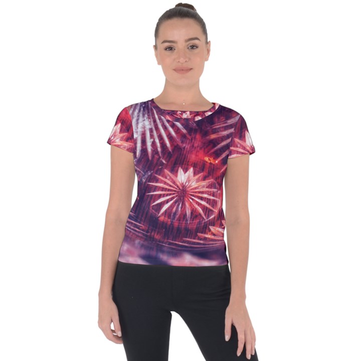 Faded Crystal Flower Short Sleeve Sports Top 