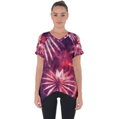 Faded Crystal Flower Cut Out Side Drop Tee by okhismakingart