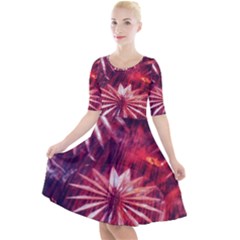 Faded Crystal Flower Quarter Sleeve A-line Dress