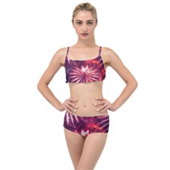 Faded Crystal Flower Layered Top Bikini Set