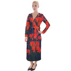 Neon Orange Butterfly Weed Velvet Maxi Wrap Dress