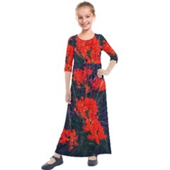 Neon Orange Butterfly Weed Kids  Quarter Sleeve Maxi Dress