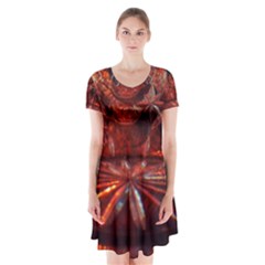 Glass Geometries  Short Sleeve V-neck Flare Dress by okhismakingart