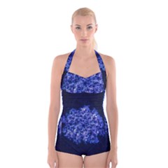 Queen Annes Lace In Blue Boyleg Halter Swimsuit  by okhismakingart