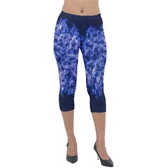 Queen Annes Lace In Blue Lightweight Velour Capri Leggings 