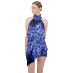 Queen Annes Lace In Blue Halter Asymmetric Satin Top