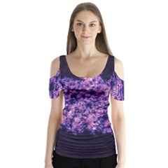 Queen Annes Lace In Purple And White Butterfly Sleeve Cutout Tee 