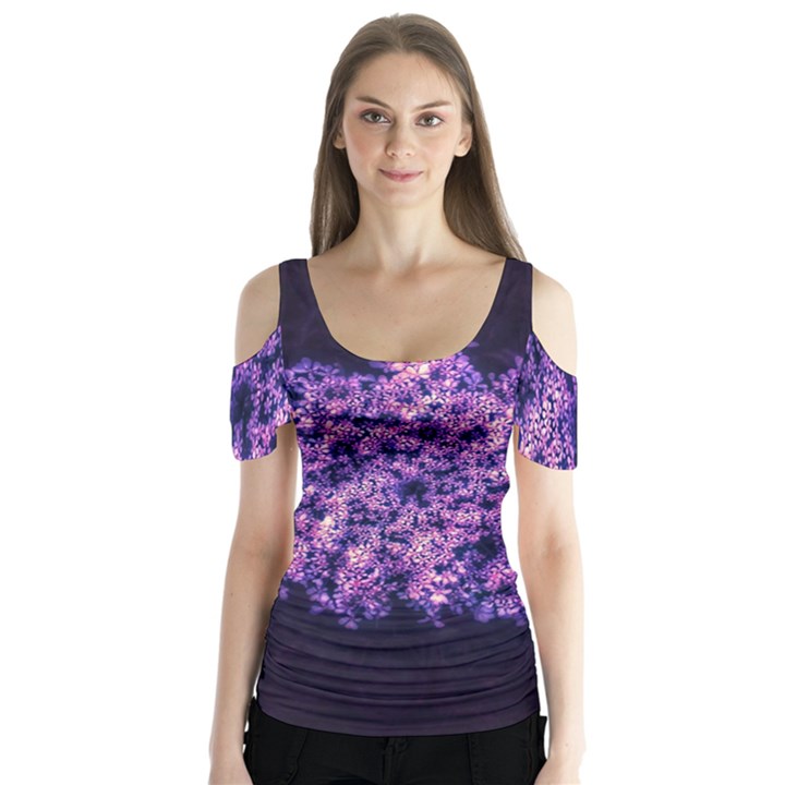 Queen Annes Lace in Purple and White Butterfly Sleeve Cutout Tee 