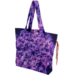 Queen Annes Lace In Purple And White Drawstring Tote Bag by okhismakingart