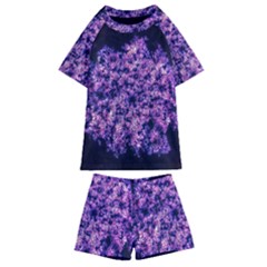 Queen Annes Lace In Purple And White Kids  Swim Tee And Shorts Set