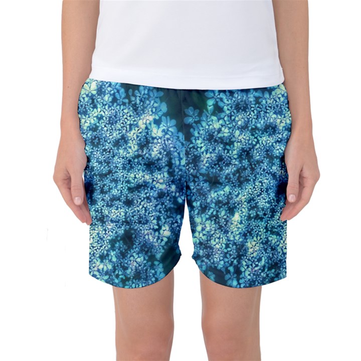 Queen Annes Lace in Neon Blue Women s Basketball Shorts