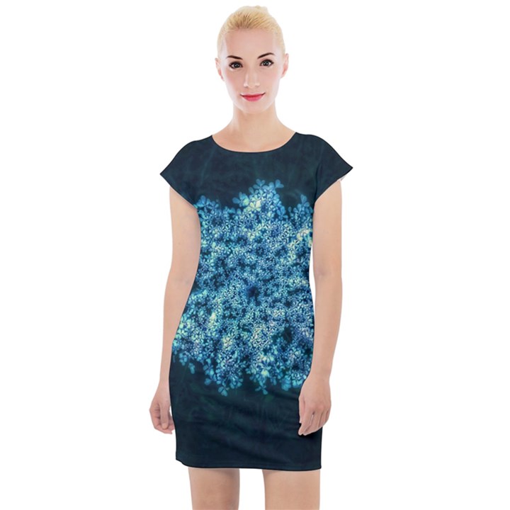 Queen Annes Lace in Neon Blue Cap Sleeve Bodycon Dress