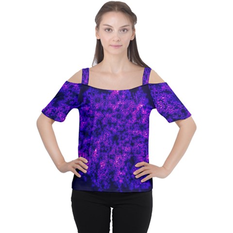 Queen Annes Lace In Blue And Purple Cutout Shoulder Tee by okhismakingart