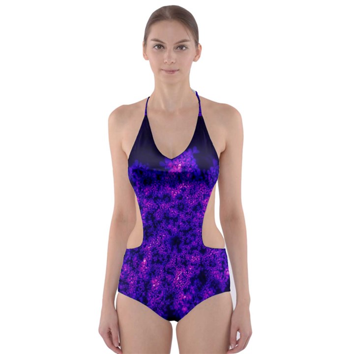 Queen Annes Lace in Blue and Purple Cut-Out One Piece Swimsuit