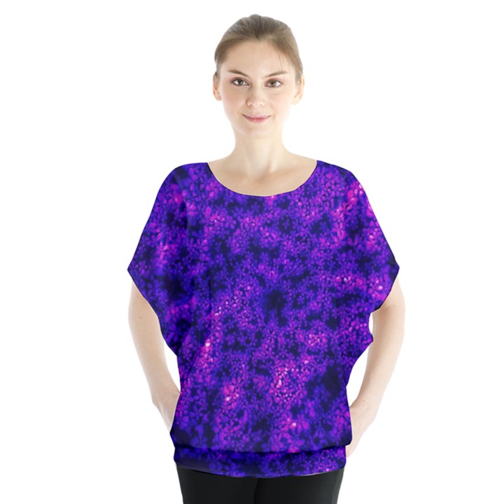 Queen Annes Lace in Blue and Purple Batwing Chiffon Blouse