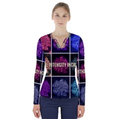 Floral Intensity Increases  V-neck Long Sleeve Top by okhismakingart