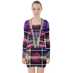 Floral Intensity Increases  V-neck Bodycon Long Sleeve Dress by okhismakingart