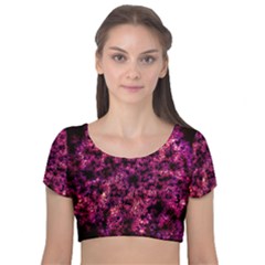 Queen Annes Lace In Red Velvet Short Sleeve Crop Top 