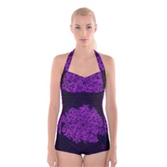 Queen Annes Lace In Purple Boyleg Halter Swimsuit  by okhismakingart