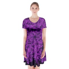 Queen Annes Lace In Purple Short Sleeve V-neck Flare Dress