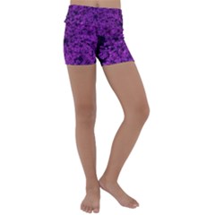 Queen Annes Lace In Purple Kids  Lightweight Velour Yoga Shorts