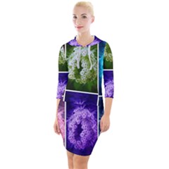 Closing Queen Annes Lace Collage (horizontal) Quarter Sleeve Hood Bodycon Dress by okhismakingart