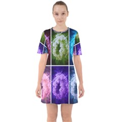 Closing Queen Annes Lace Collage (horizontal) Sixties Short Sleeve Mini Dress by okhismakingart