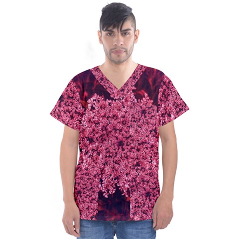 Queen Annes Lace In Red Part Ii Men s V-neck Scrub Top by okhismakingart