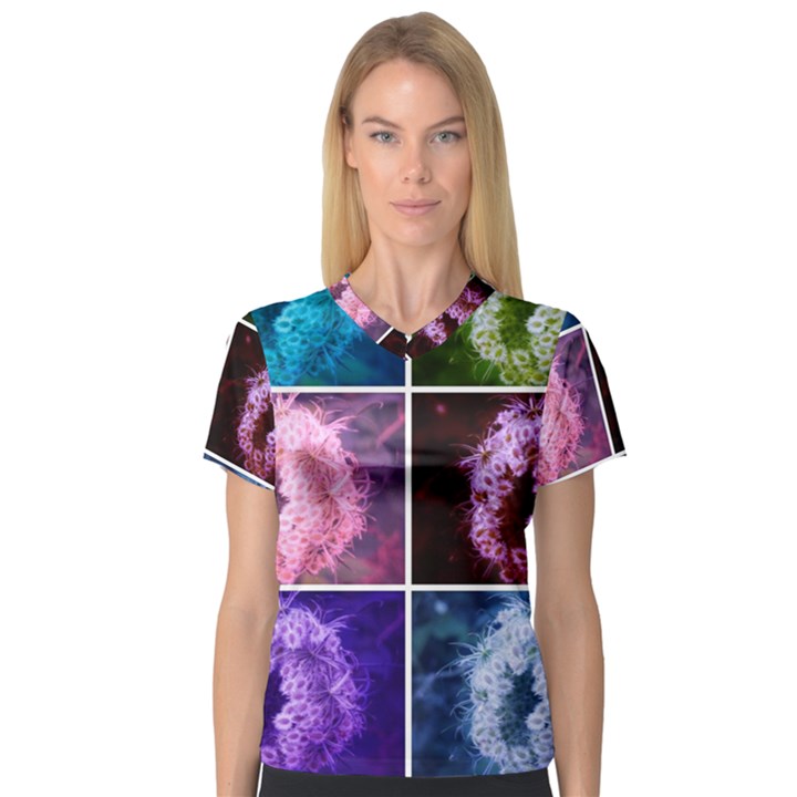 Closing Queen Annes Lace Collage (Vertical) V-Neck Sport Mesh Tee