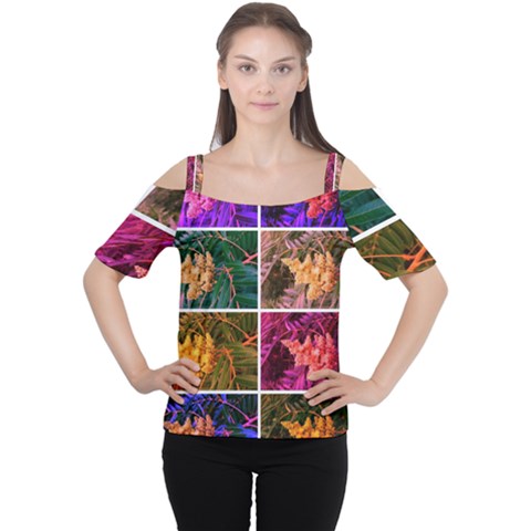 Sideways Sumac Collage Cutout Shoulder Tee by okhismakingart