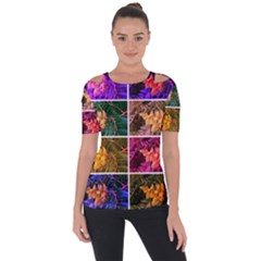 Sideways Sumac Collage Shoulder Cut Out Short Sleeve Top by okhismakingart