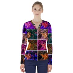 Sideways Sumac Collage V-neck Long Sleeve Top by okhismakingart