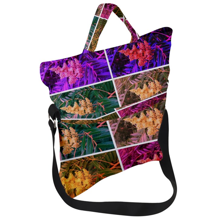 Sideways Sumac Collage Fold Over Handle Tote Bag